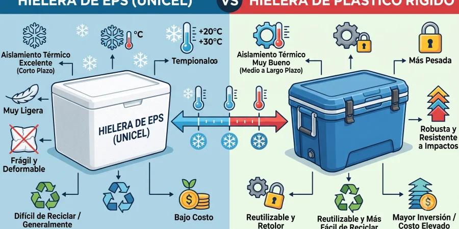 Hieleras de EPS (Unicel) vs. Plástico Rígido